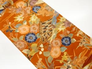 屋敷に草花・橋模様織出し袋帯